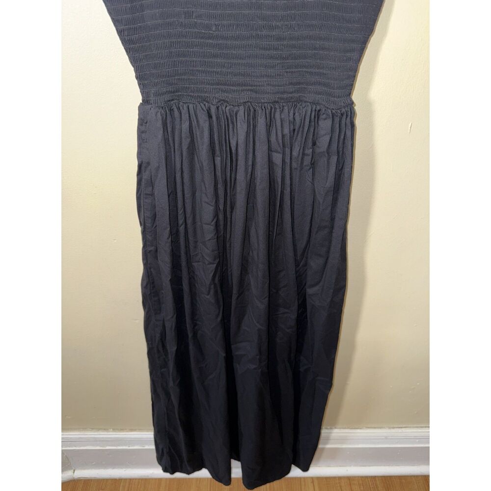 Wayf Smocked Bodice Square Neck Midi Dress Black Pockets Size S - Picture 9 of 12